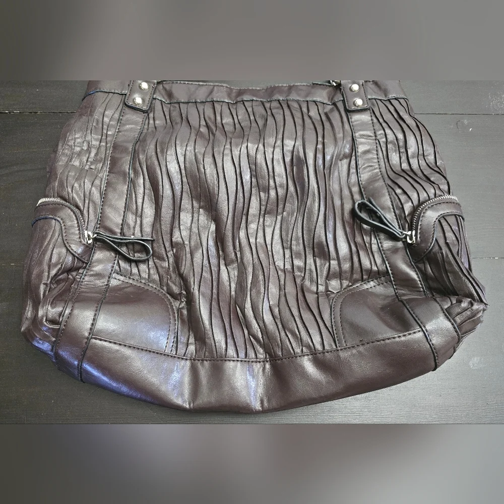 a.n.a A New Approach Dark Brown Faux Leather Boho Purse Side Zippers GUC Soft